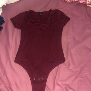 Lace Up Maroon Body Suit